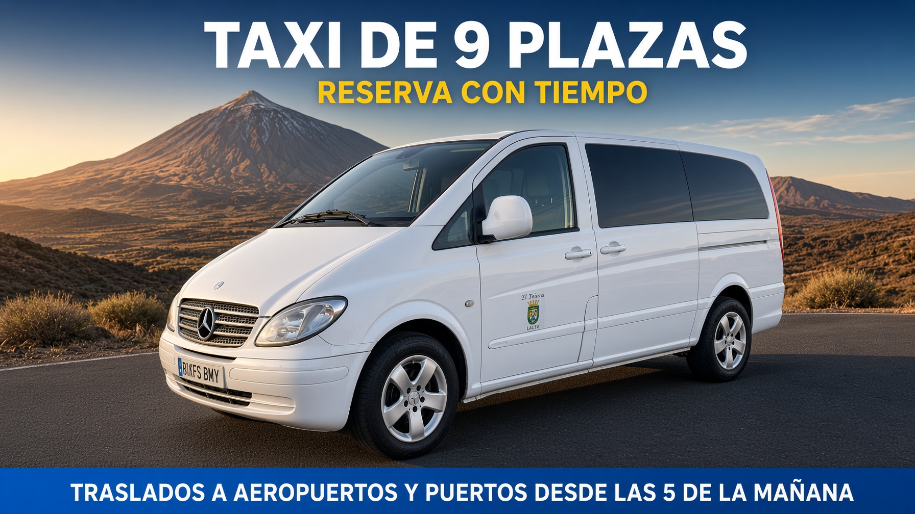 Taxi de 9 plazas Mercedes Vito del municipio de El Rosario frente al Teide